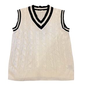 White cable knit with black outline oversized sweater vest